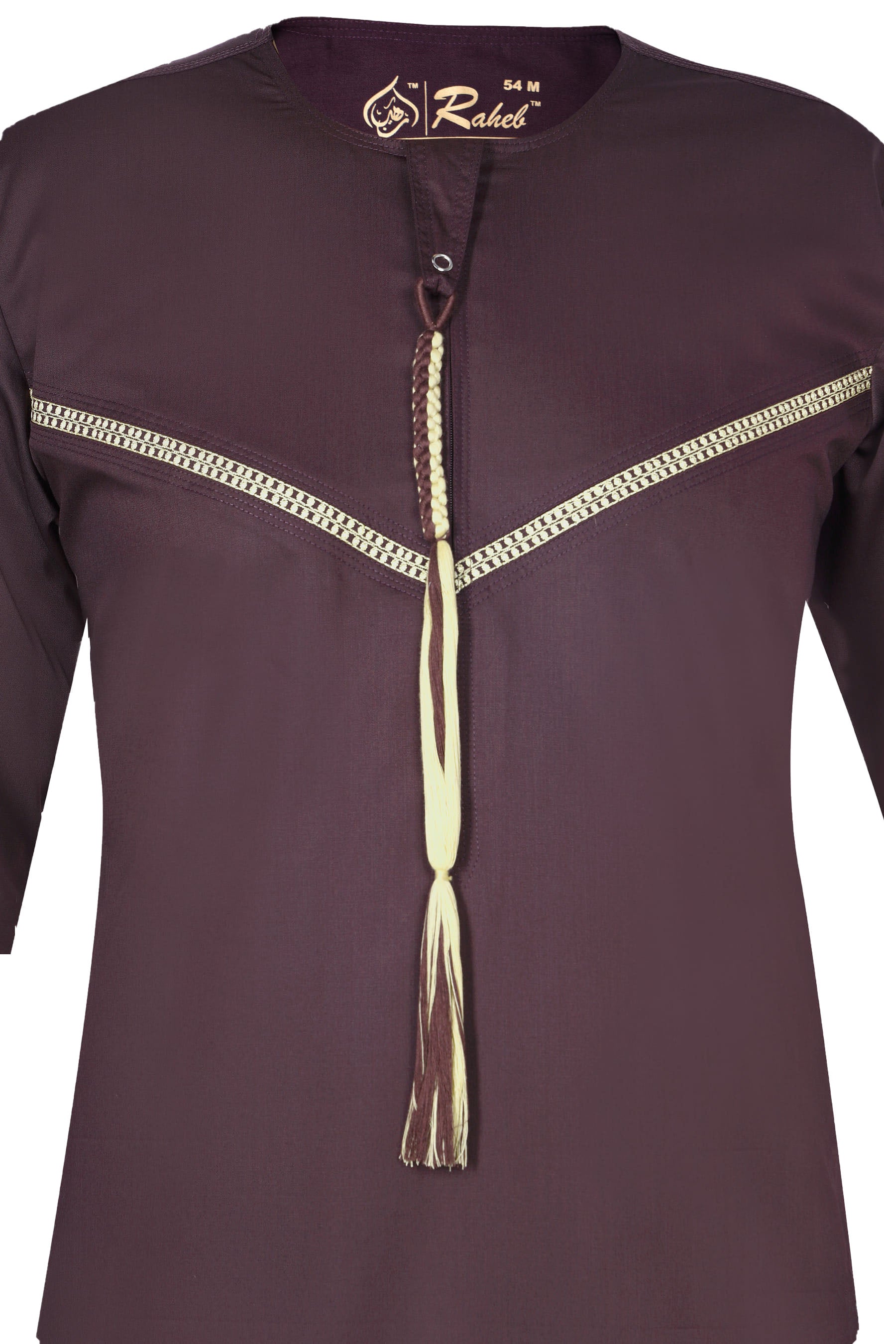 Omani Embroidery Mens Thobe for Sale UK Online With Tassel color Wine Royal Premium Fabric Gulf Style for Jummah Namaz, Eid Prayer