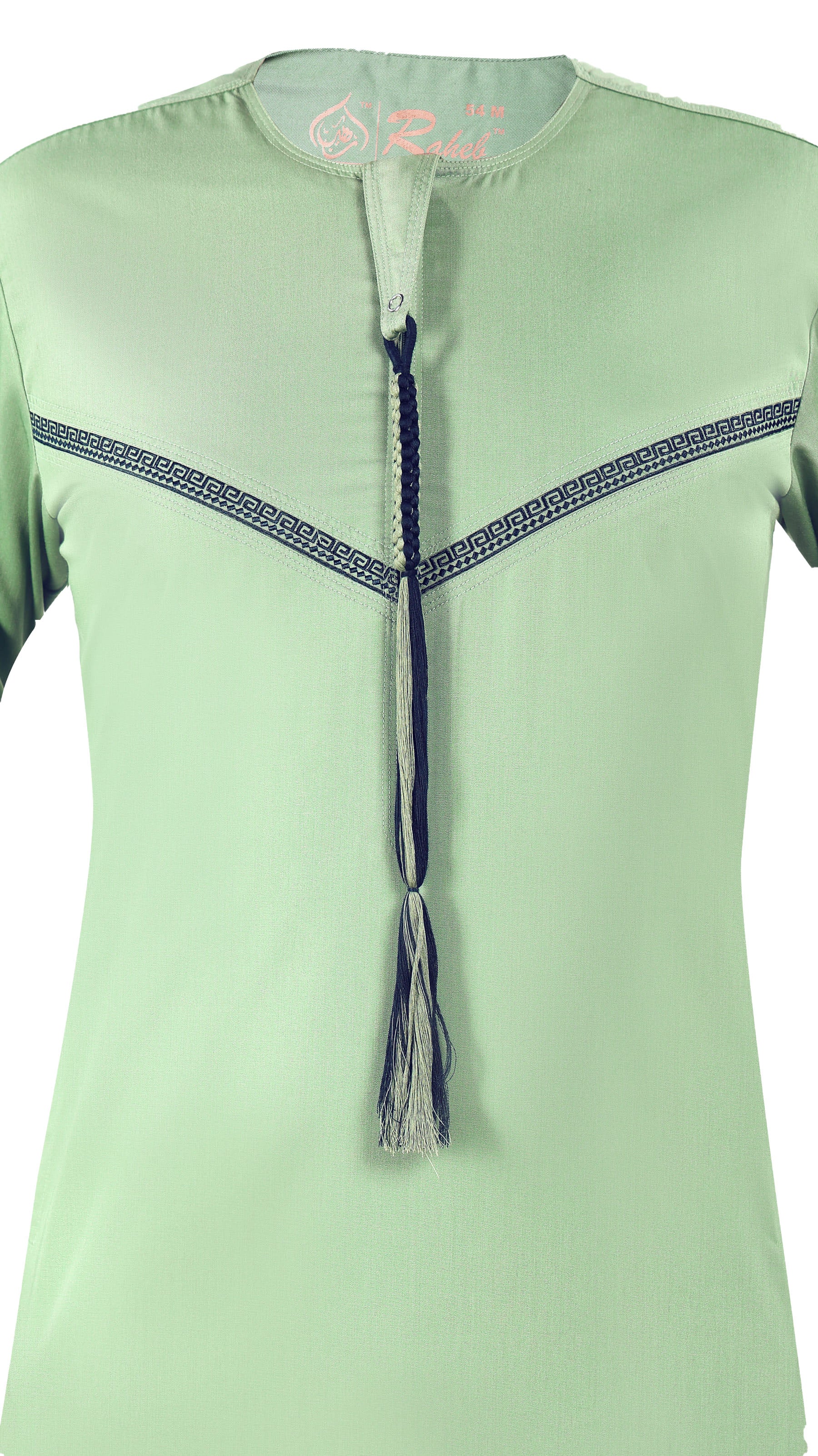 Omani Embroidery Mens Thobe With Tassel color Jade Premium Fabric Gulf Style for Jummah Namaz, Eid Prayer