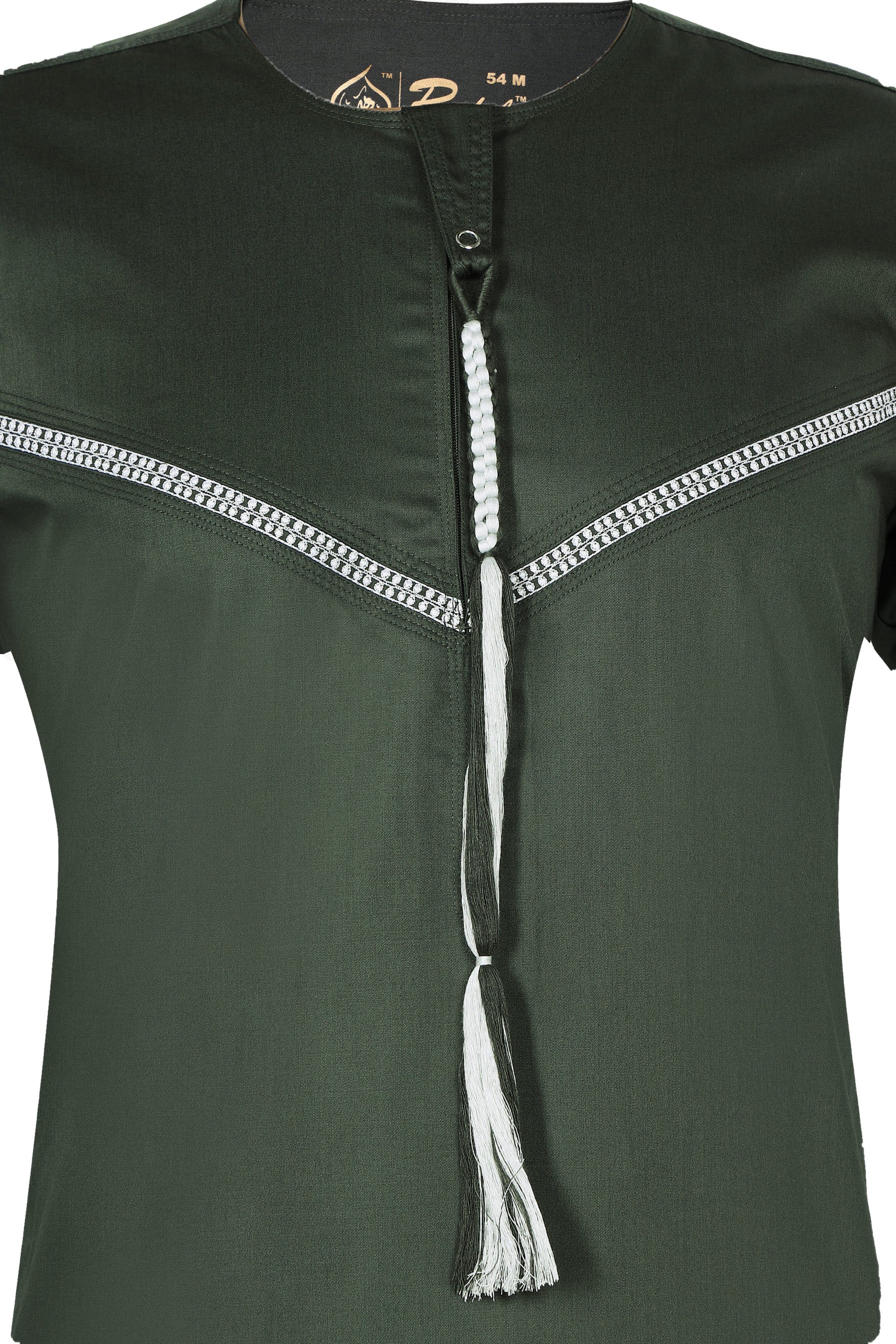 Omani Embroidery Mens Thobe for Sale UK Online With Tassel color Dark Green Royal Premium Fabric Gulf Style for Jummah Namaz, Eid Prayer
